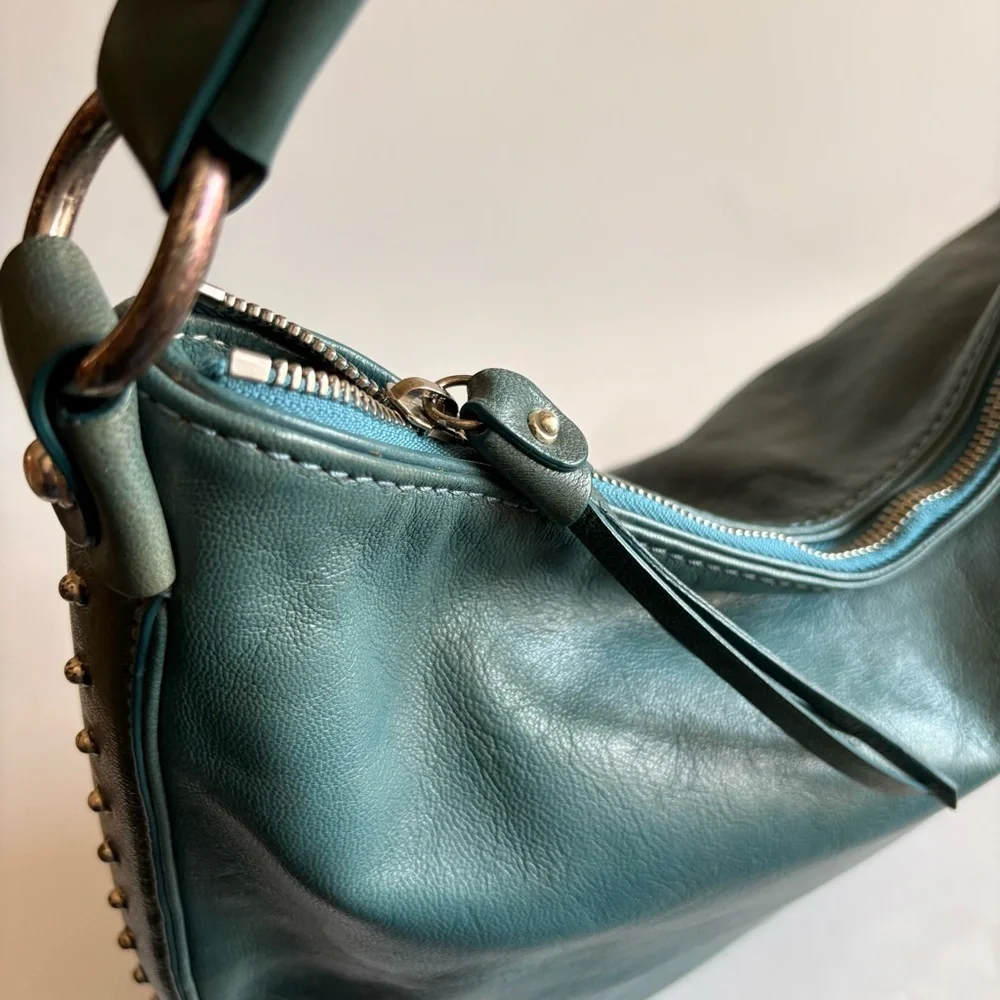 Michael Kors Teal Leather Studded Shoulder Bag